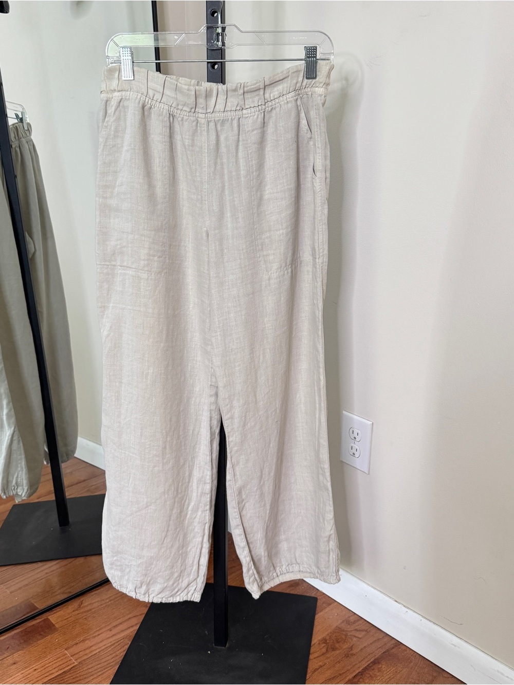 Cut Loose Linen Lantern Wide Leg Pants Natural Beige Size S